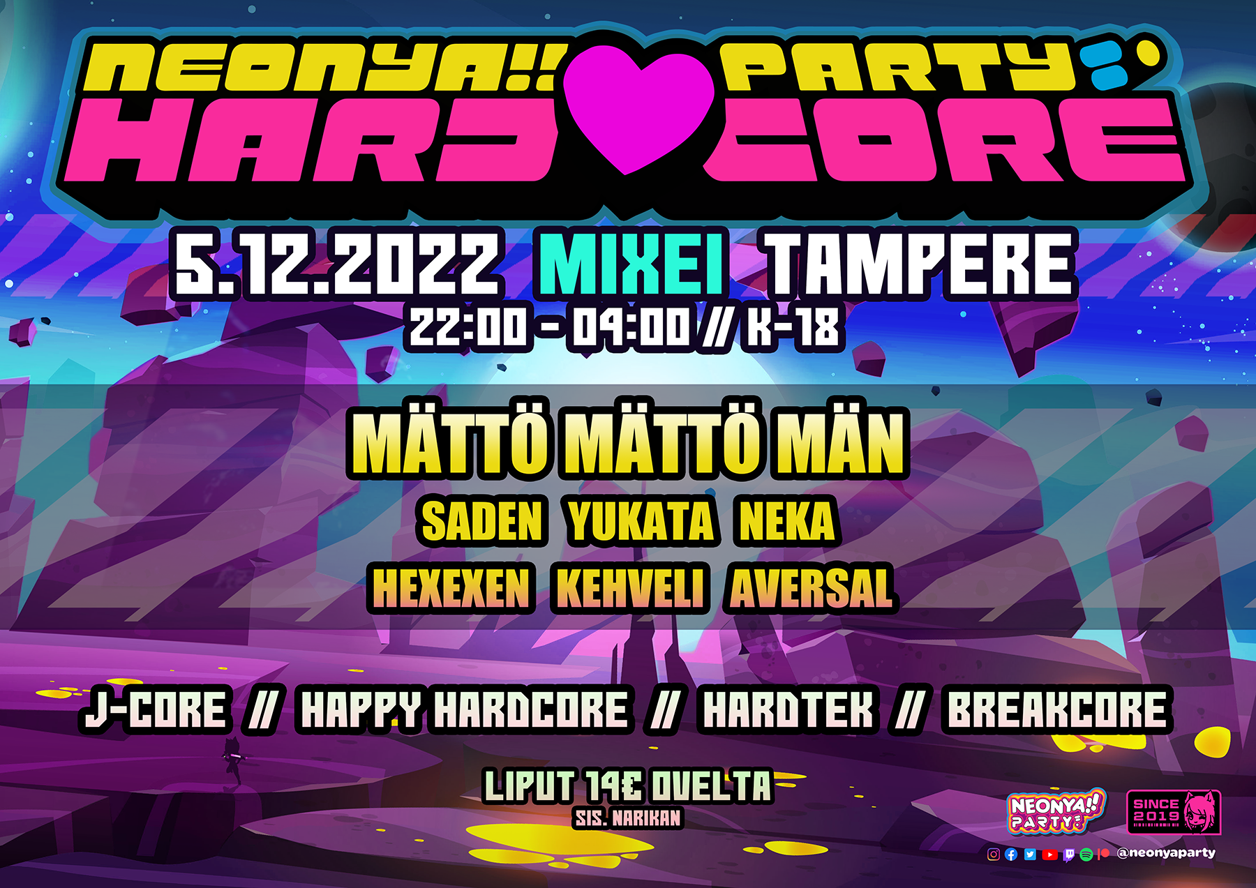 Neonya!! Party HARD💜CORE Tampere 5.12.2022 at Nightclub Mixei